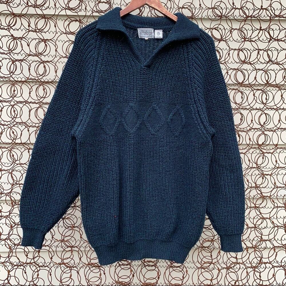 Vintage Hackett & Turpin Ireland knit wool henley sweater navy blue XL